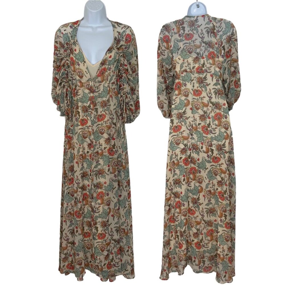 Free People Floral Maxi Dress - Cream, Red, Green